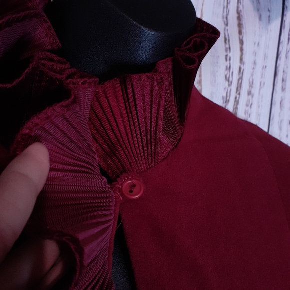 Velour ruby red maxi lounger house dress w ruffles - Picture 3 of 15